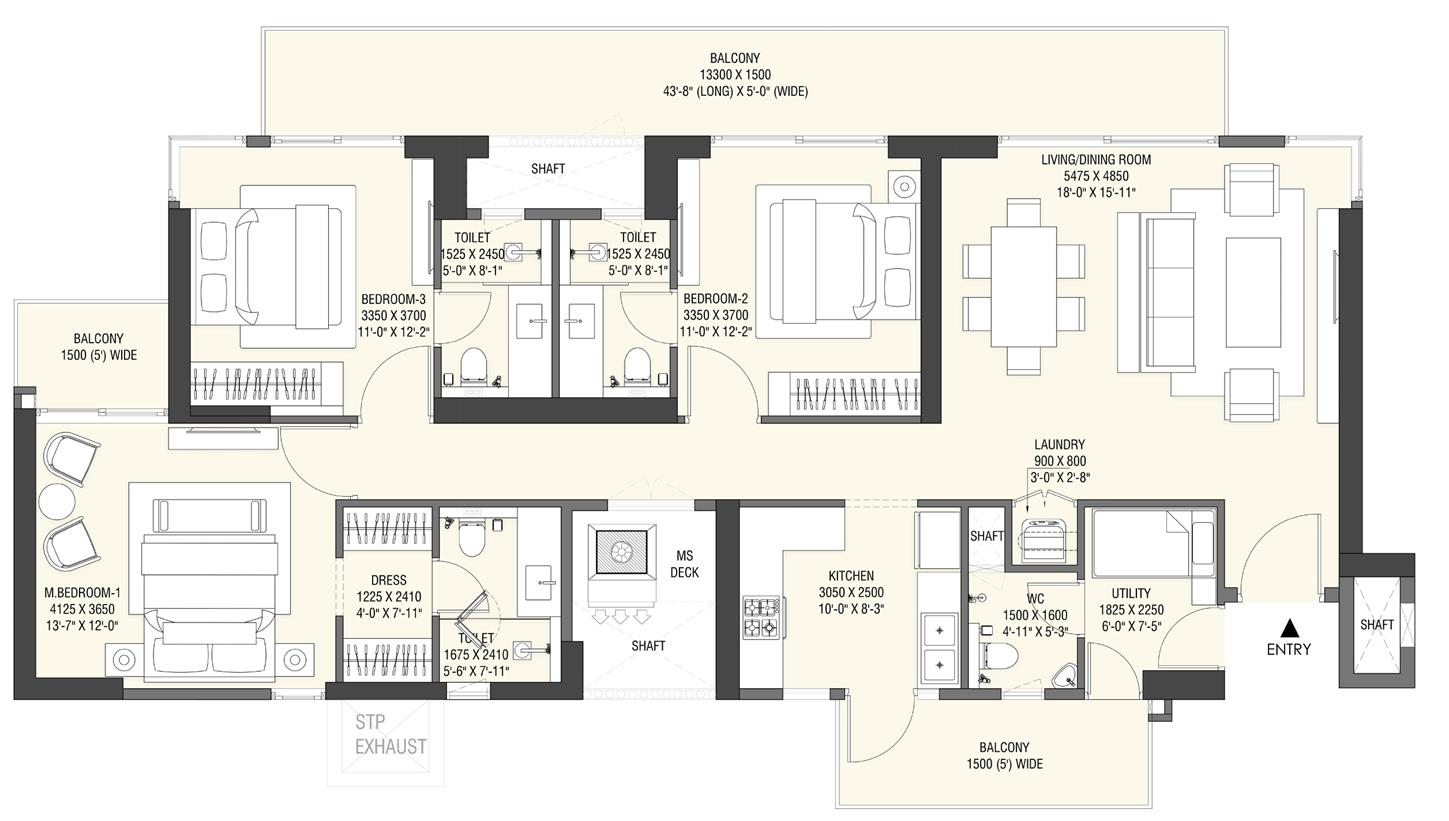 3BHK Floor Plan